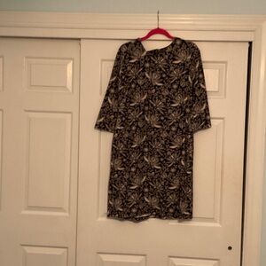 J. McLaughlin Black and Cream Floral Long Sleeve Dress